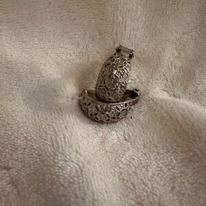 Vintage Elegant Silver Hoop clip on Earrings